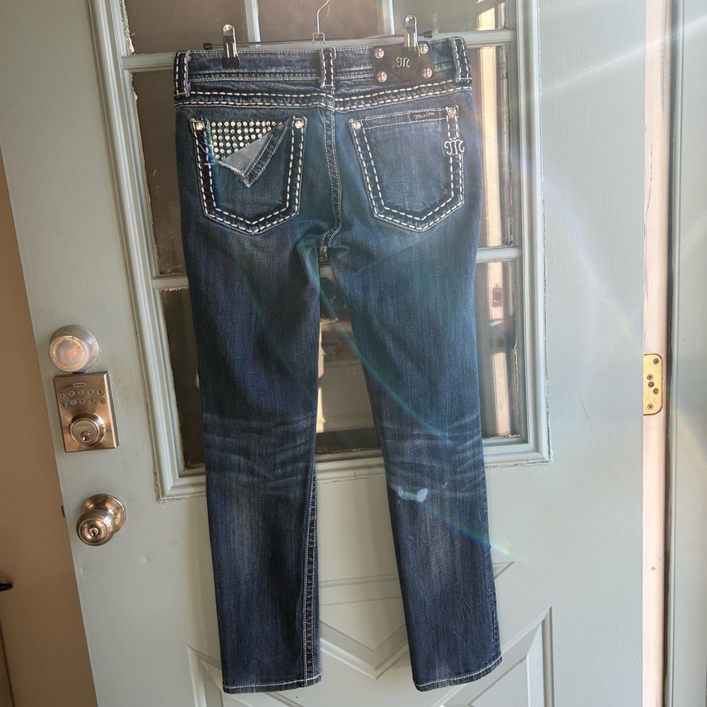 Vintage Y2K Miss Me Bling Booty Rhinestone Low Rise Straight Leg Skinny Jean 30